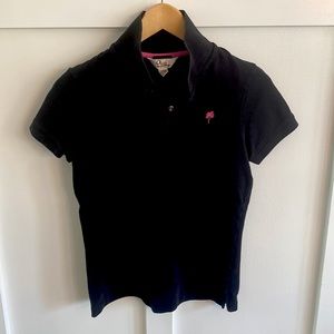 Lilly Pulitzer black “shrunken” polo shirt with pink embroidery sz M